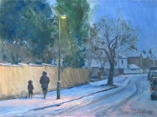 Evening snow, Carshalton  -  6x8