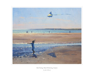 Kite flying, West Witterings, Sussex  20.8 x 25.8cm