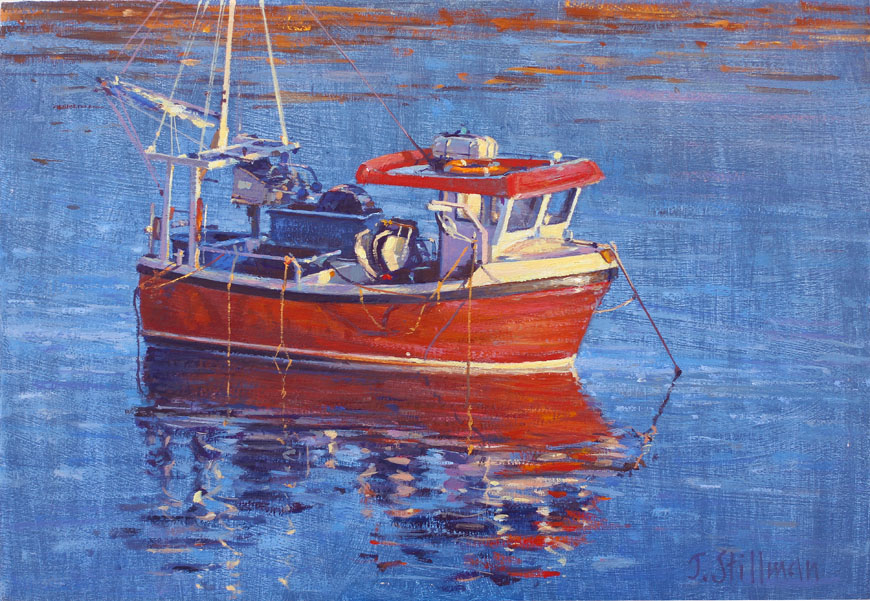 Red fishing boat, Mevagissey' 7×10 - John Stillman RSMA WGA